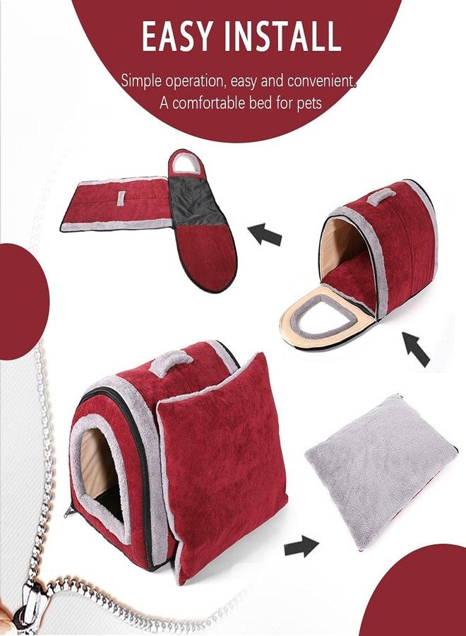 Fluffy's Luxurious 2-in-1 Foldable Pet House Ultra Soft Bed for Cat Dogs, Warm Portable Washable Indoor Puppy Kitten Beds Cave Tent Nest (S, Red) - Image 3